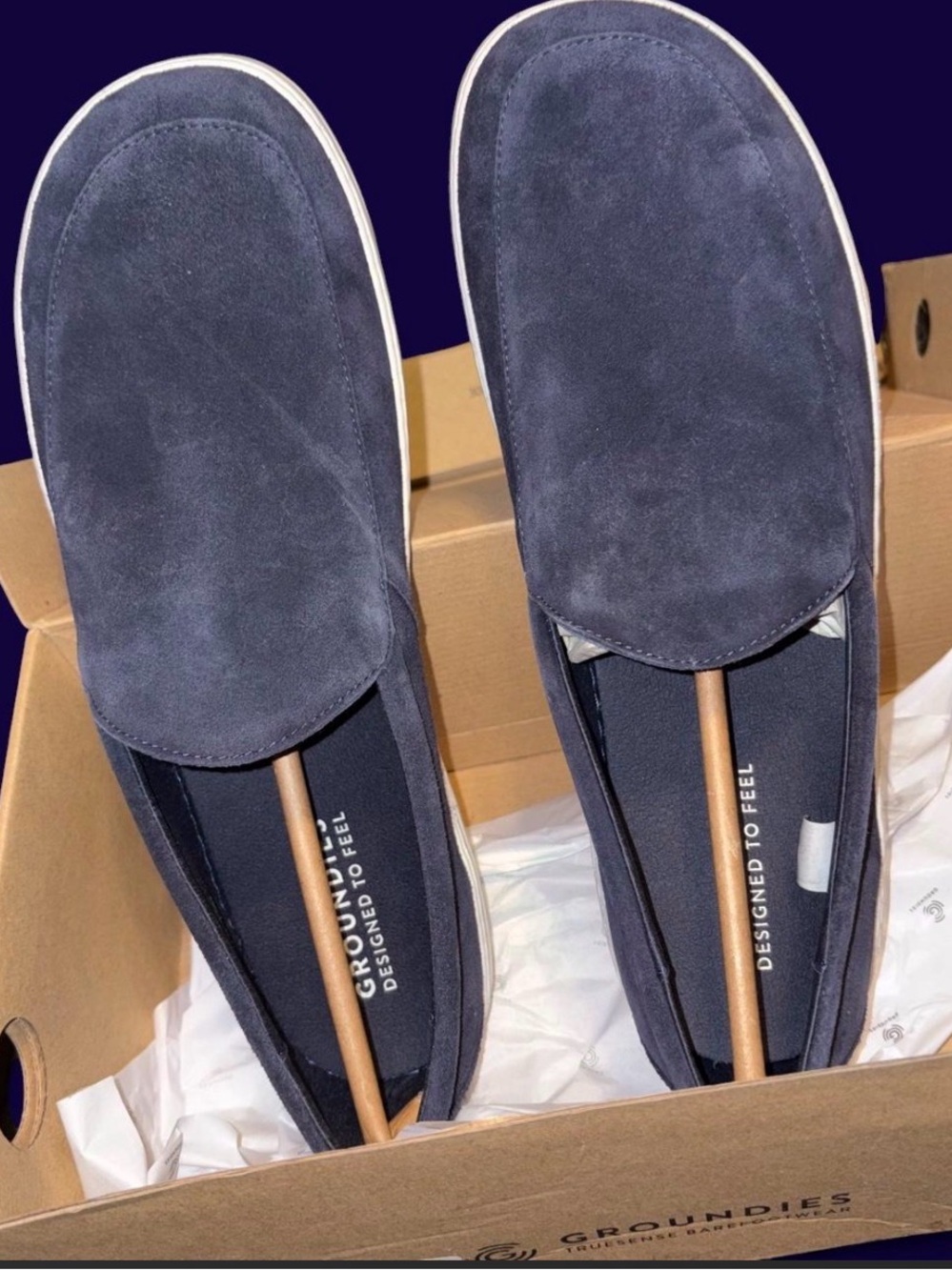 Groundies Men's Navy Suede Slip-On Loafers
